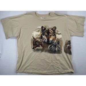 Vintage Wolf Pack T-Shirt Men's XXL Single Stitch Tan 1993 (Hole)